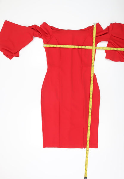Body Flirt Women Red Off Shoulder Bell Sleeve Sheath Dress Size 10