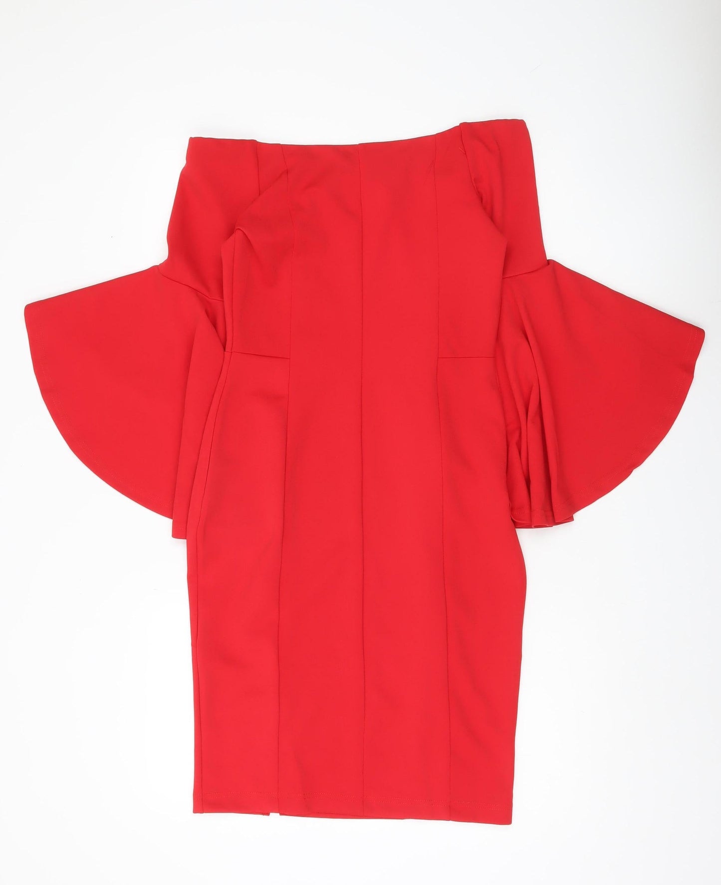 Body Flirt Women Red Off Shoulder Bell Sleeve Sheath Dress Size 10