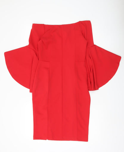 Body Flirt Women Red Off Shoulder Bell Sleeve Sheath Dress Size 10
