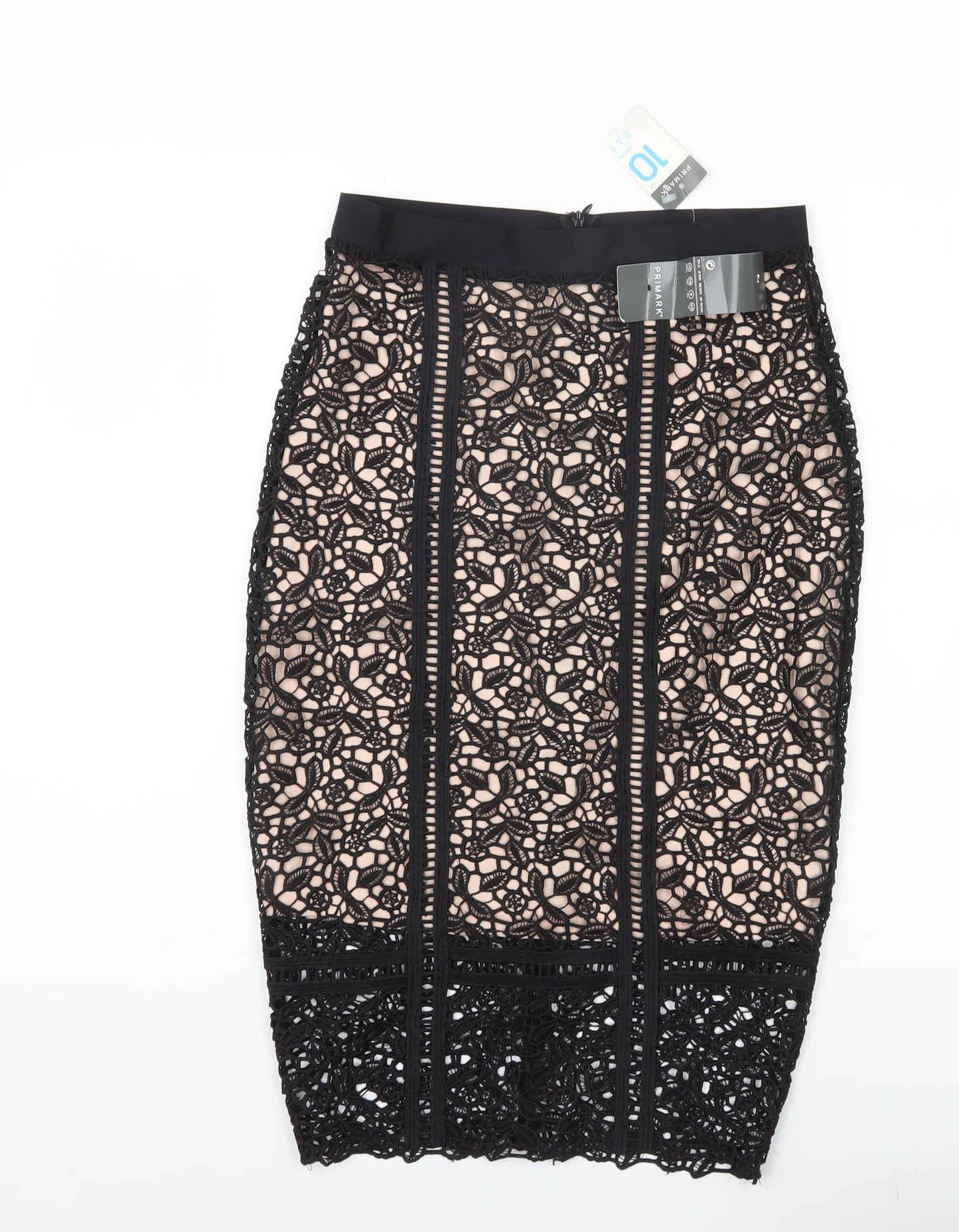 Primark Womens Black Lace Midi Pencil Skirt Size 10 Formal Party