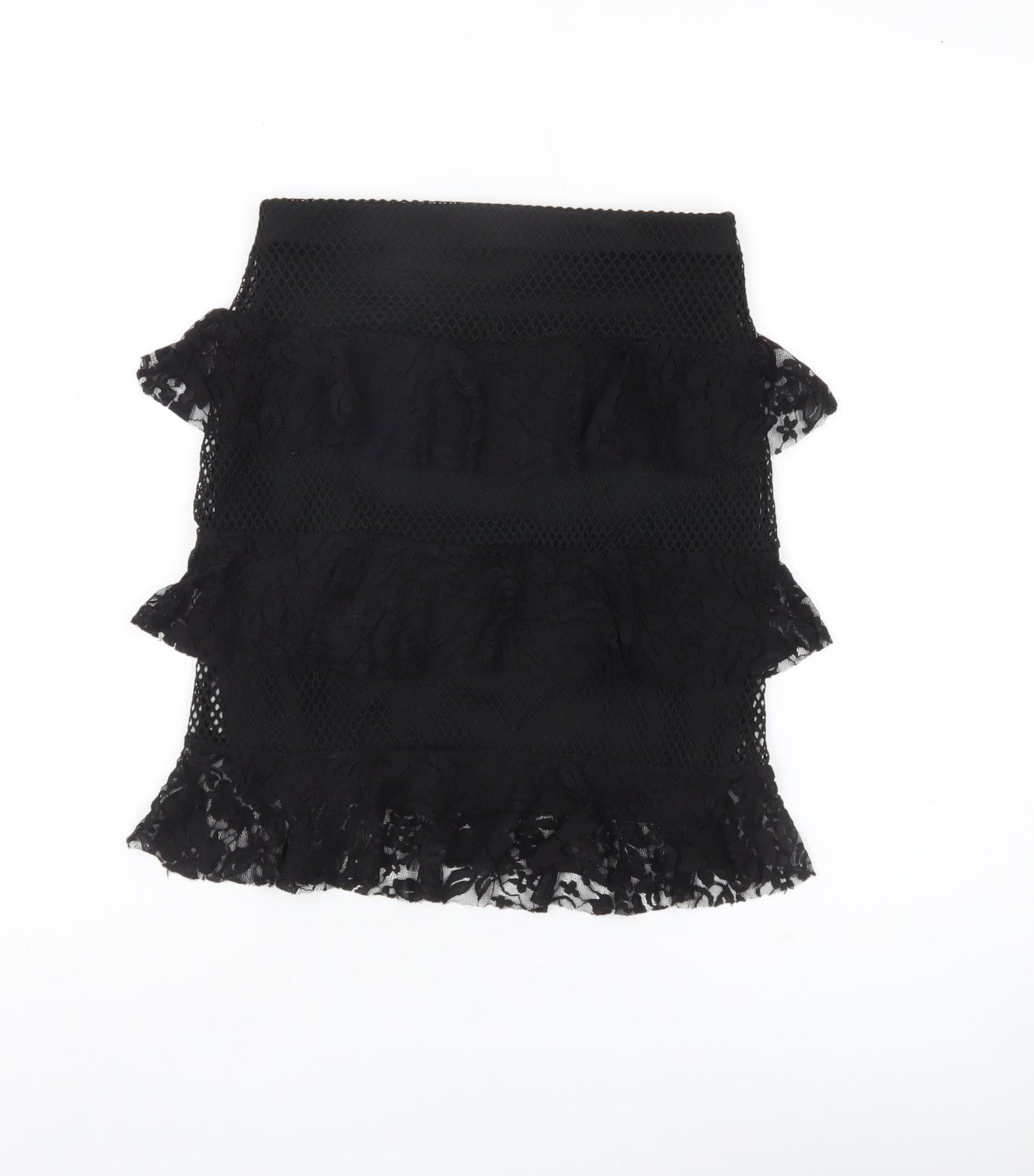 PrettyLittleThing Women’s Black Lace Ruffle High Rise Pencil Skirt Size 6