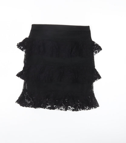 PrettyLittleThing Women’s Black Lace Ruffle High Rise Pencil Skirt Size 6
