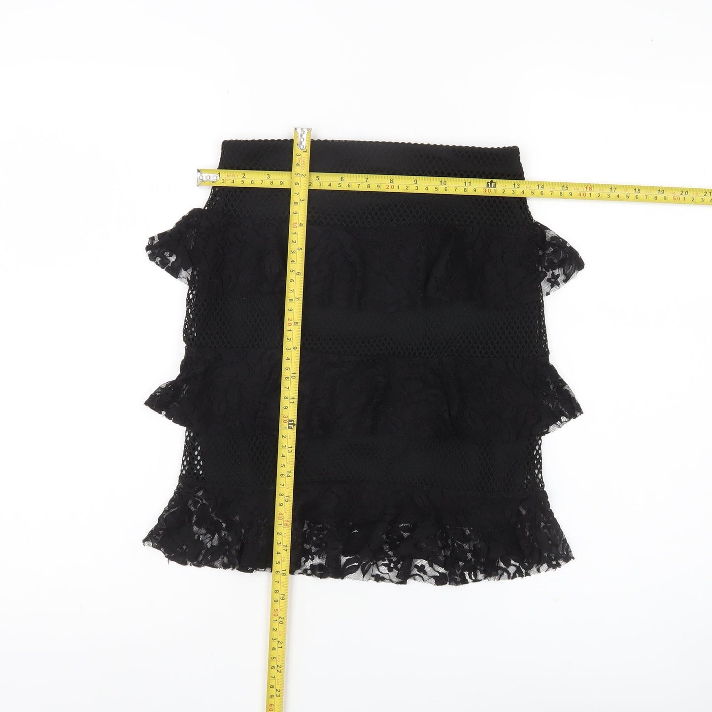 PrettyLittleThing Women’s Black Lace Ruffle High Rise Pencil Skirt Size 6