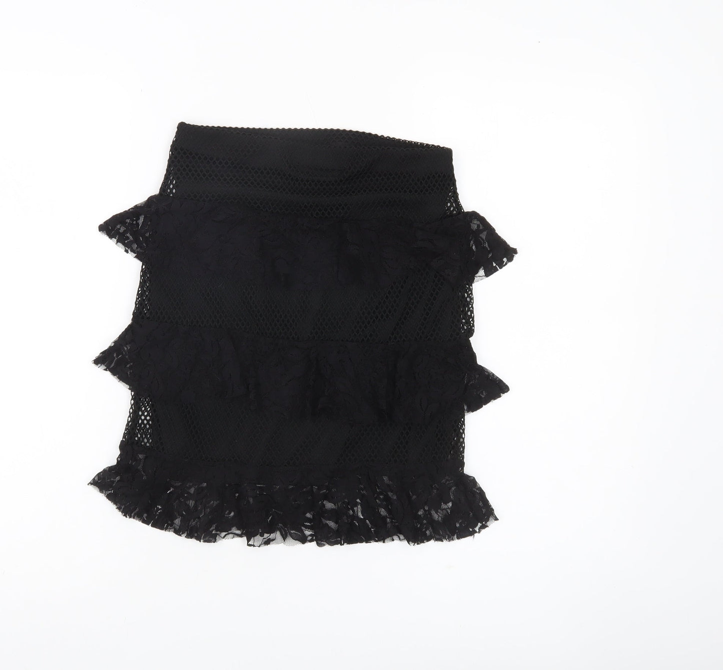 PrettyLittleThing Women’s Black Lace Ruffle High Rise Pencil Skirt Size 6