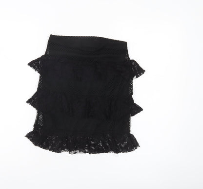 PrettyLittleThing Women’s Black Lace Ruffle High Rise Pencil Skirt Size 6
