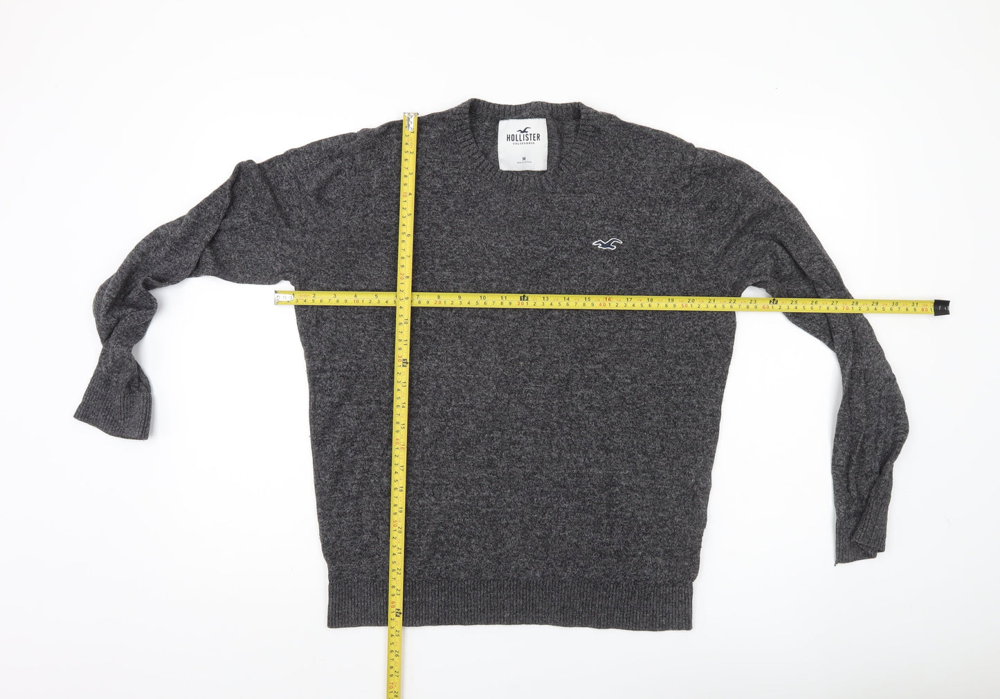 Hollister Mens Grey Knit Pullover Jumper Medium Crew Neck