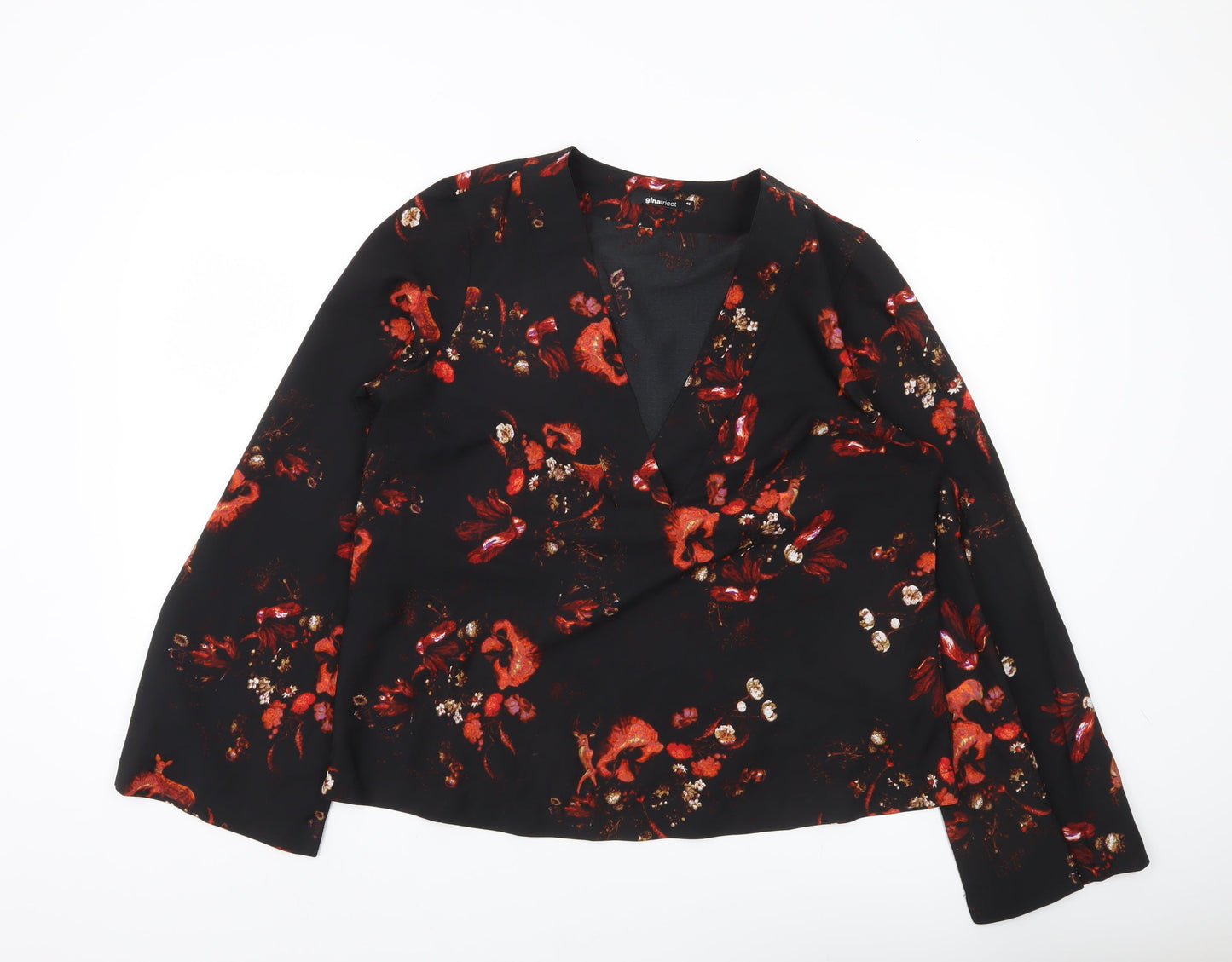 Gina Tricot Womens Black Floral Wrap Blouse Size 12 Long Sleeve