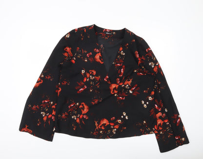 Gina Tricot Womens Black Floral Wrap Blouse Size 12 Long Sleeve