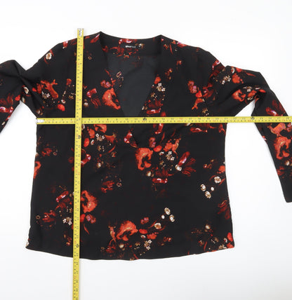 Gina Tricot Womens Black Floral Wrap Blouse Size 12 Long Sleeve