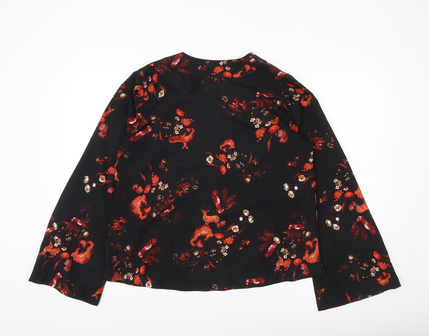 Gina Tricot Womens Black Floral Wrap Blouse Size 12 Long Sleeve