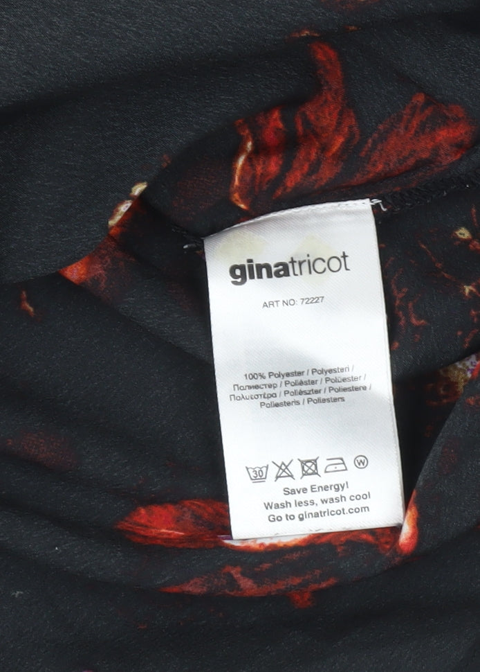 Gina Tricot Womens Black Floral Wrap Blouse Size 12 Long Sleeve