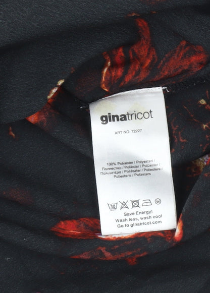 Gina Tricot Womens Black Floral Wrap Blouse Size 12 Long Sleeve