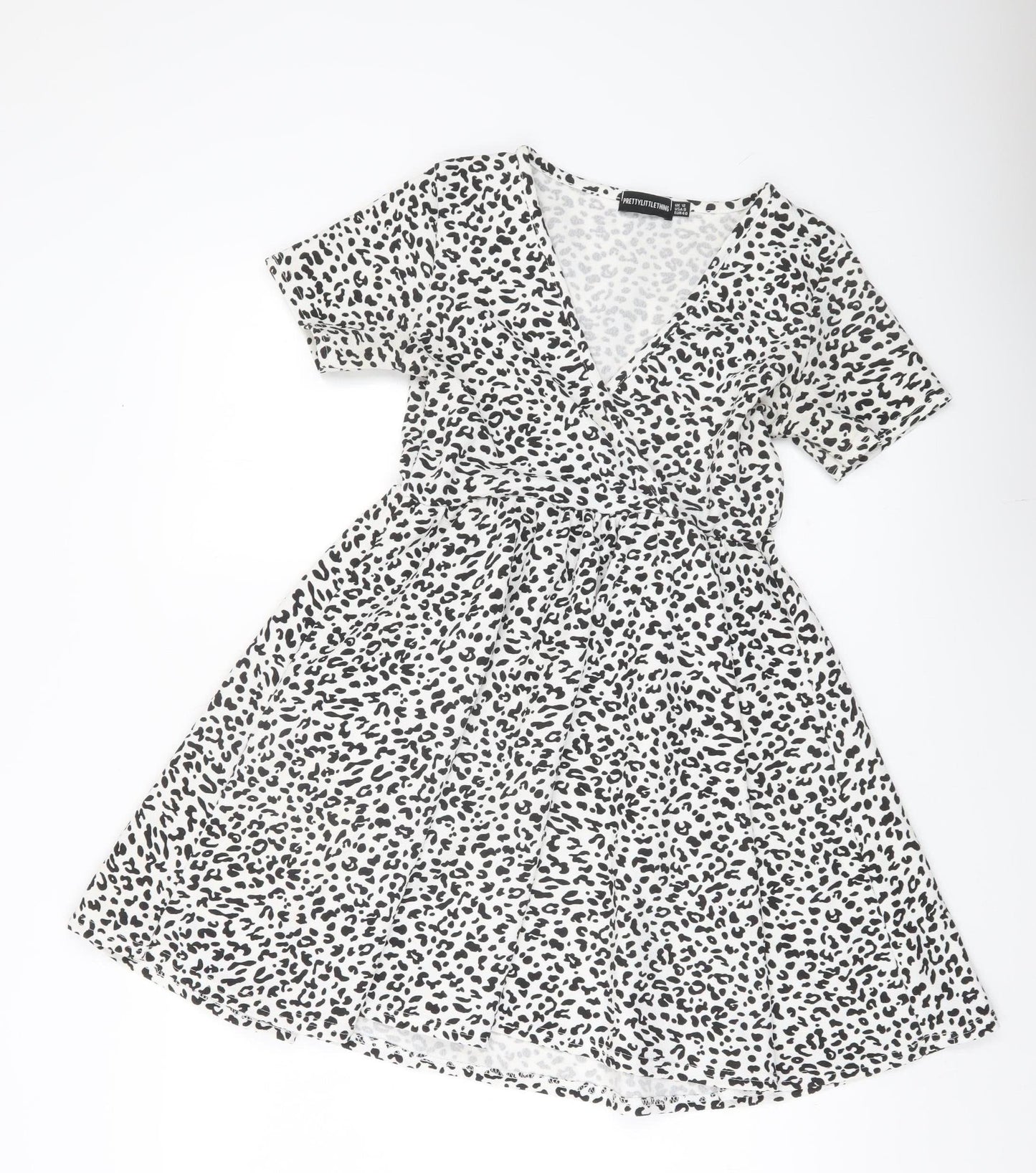 PrettyLittleThing Womens White Leopard Print Skater Dress Size 12