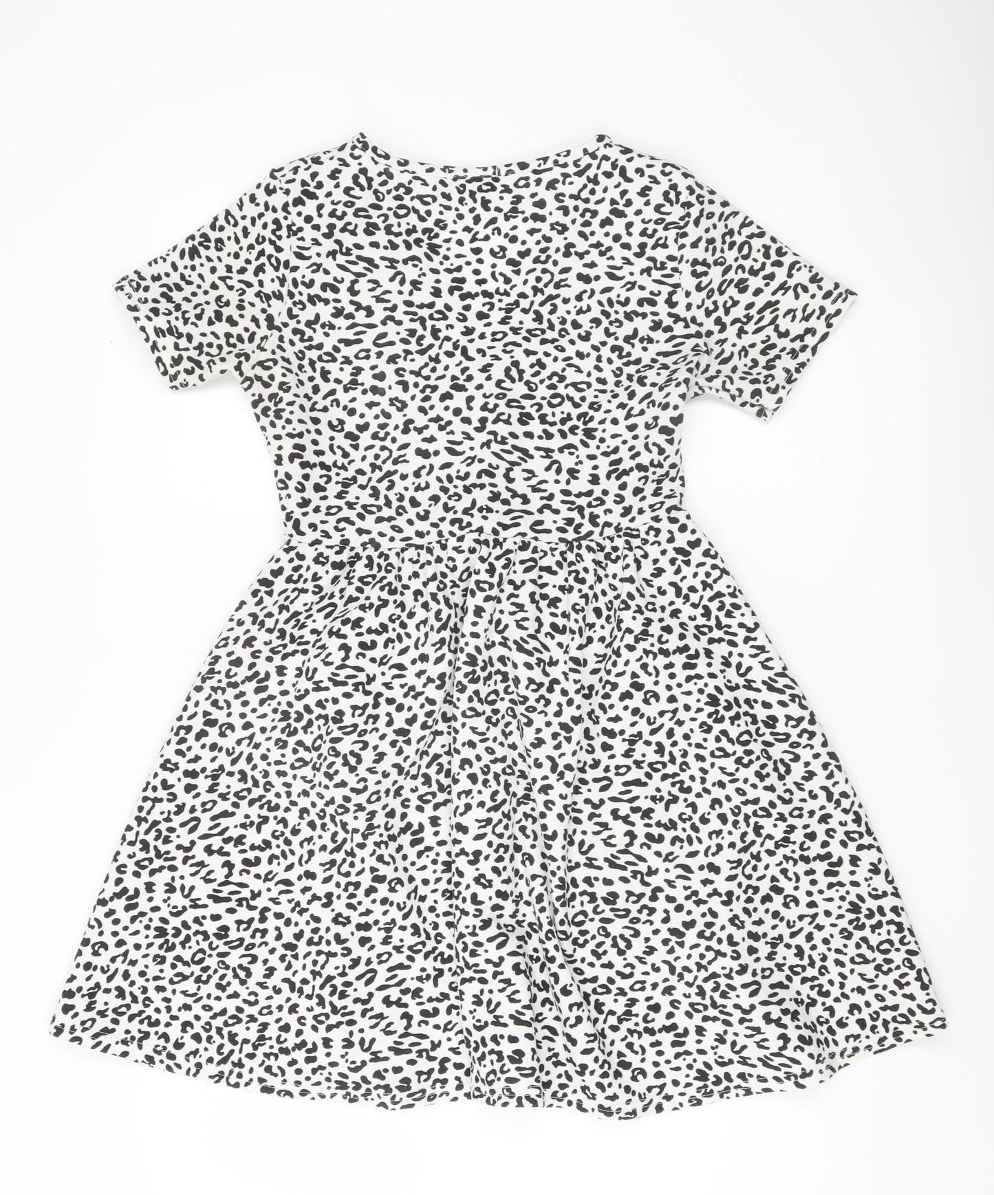 PrettyLittleThing Womens White Leopard Print Skater Dress Size 12