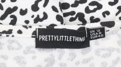 PrettyLittleThing Womens White Leopard Print Skater Dress Size 12