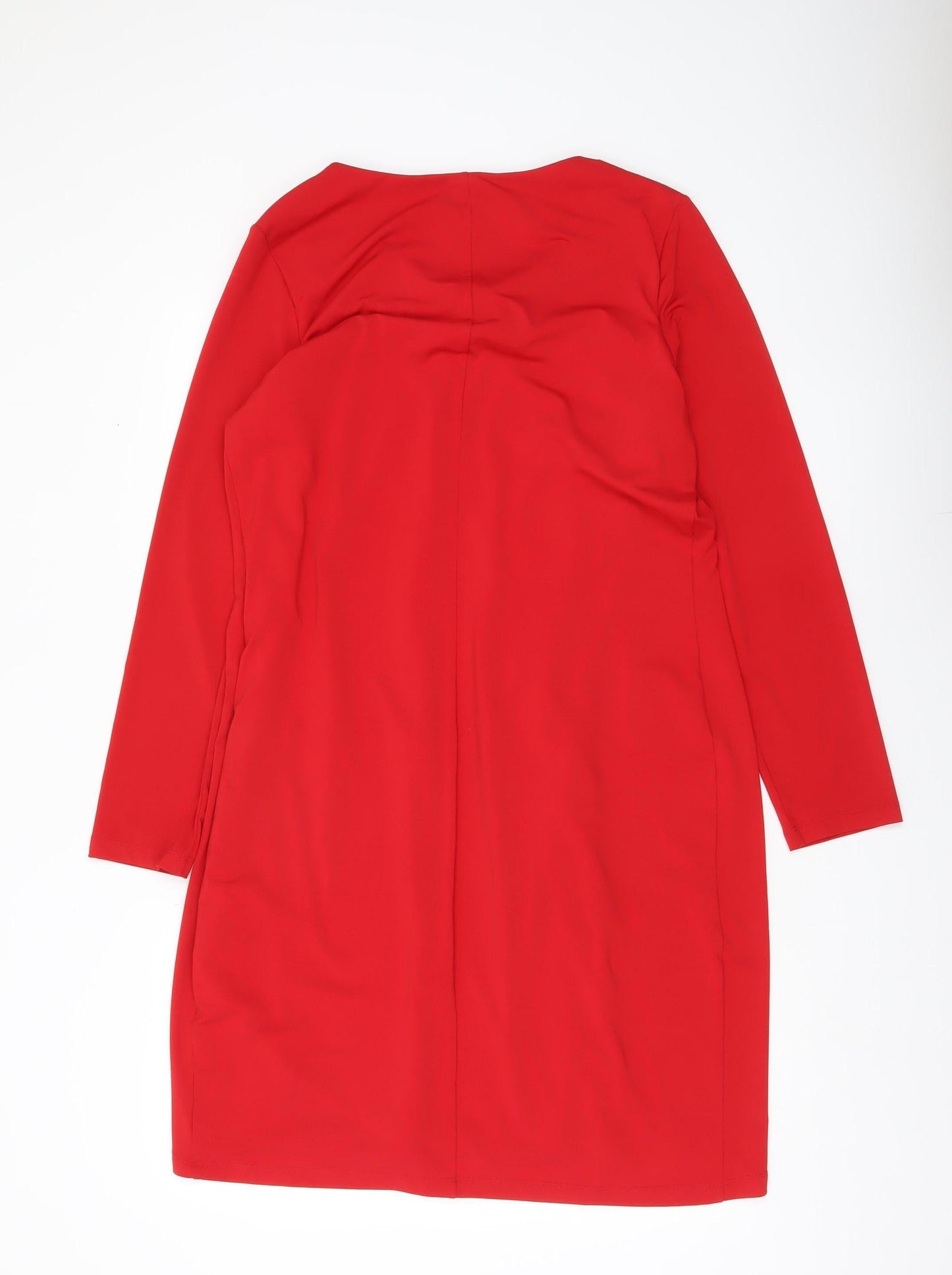 Roman Women's Red Shift Dress Size 14 Knee Length Long Sleeve