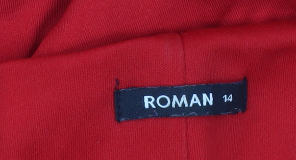 Roman Women's Red Shift Dress Size 14 Knee Length Long Sleeve