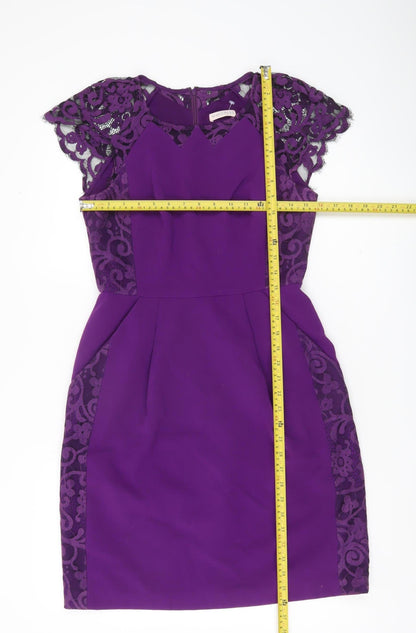 Whistles Women’s Purple Lace Panel Sheath Dress UK 10 Party Cocktail