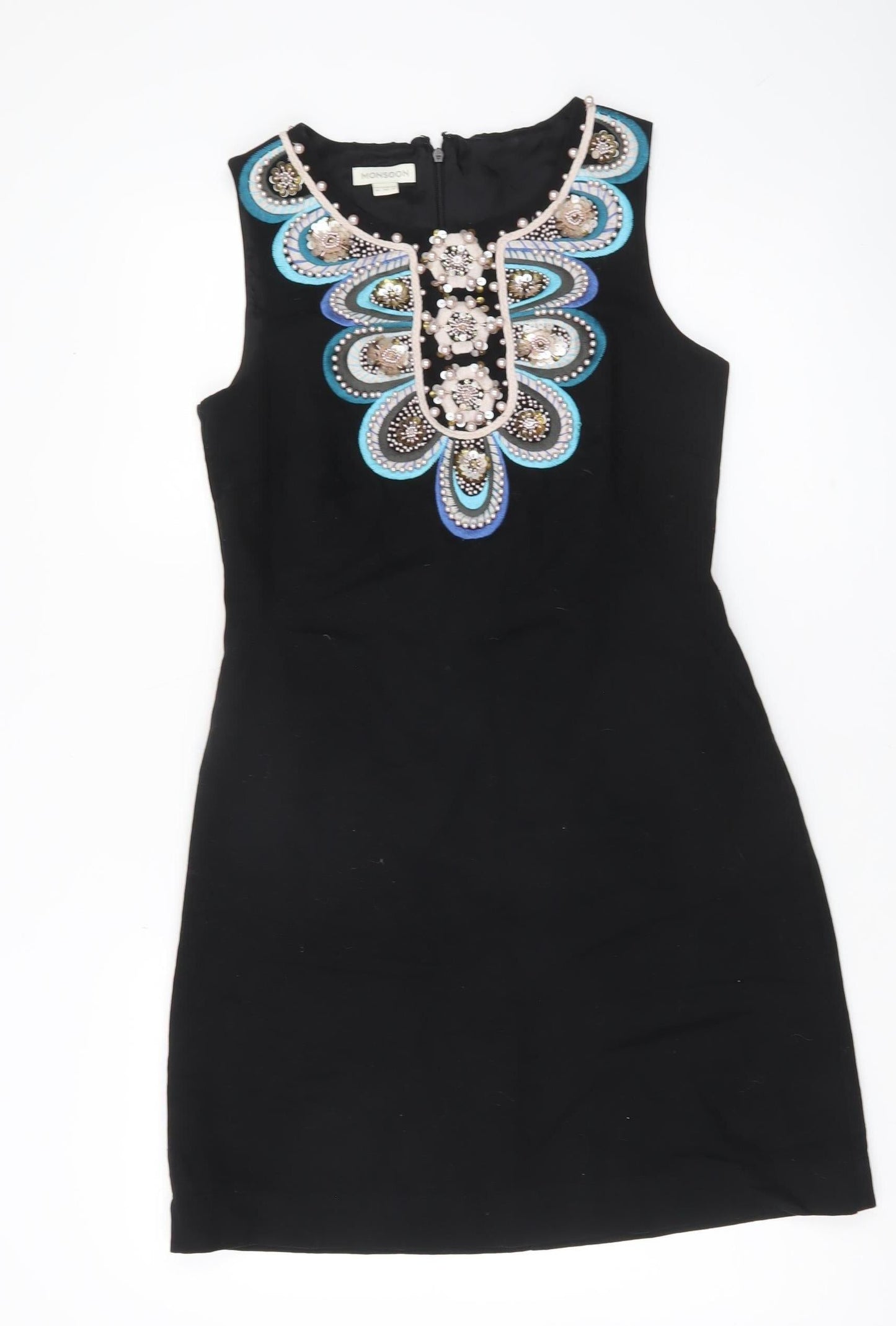 Monsoon Women’s Black Beaded Shift Dress Size 10 Party Cocktail