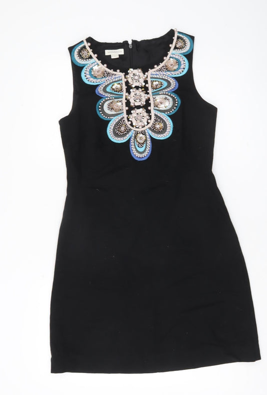 Monsoon Women’s Black Beaded Shift Dress Size 10 Party Cocktail