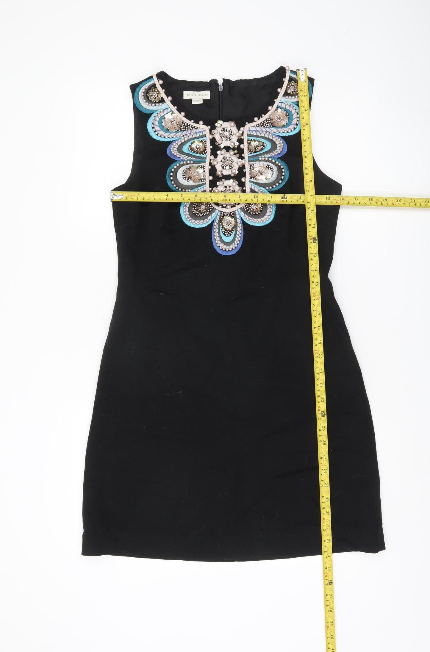 Monsoon Women’s Black Beaded Shift Dress Size 10 Party Cocktail