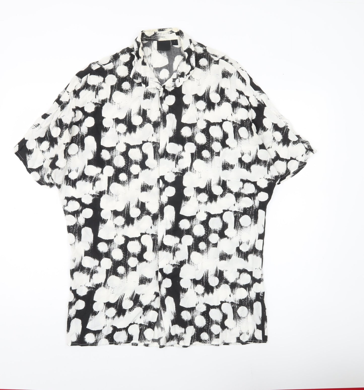 ASOS Men’s Black White Polka Dot Short Sleeve Button-Up Shirt S 36-38"