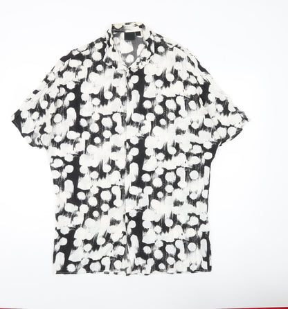ASOS Men’s Black White Polka Dot Short Sleeve Button-Up Shirt S 36-38"
