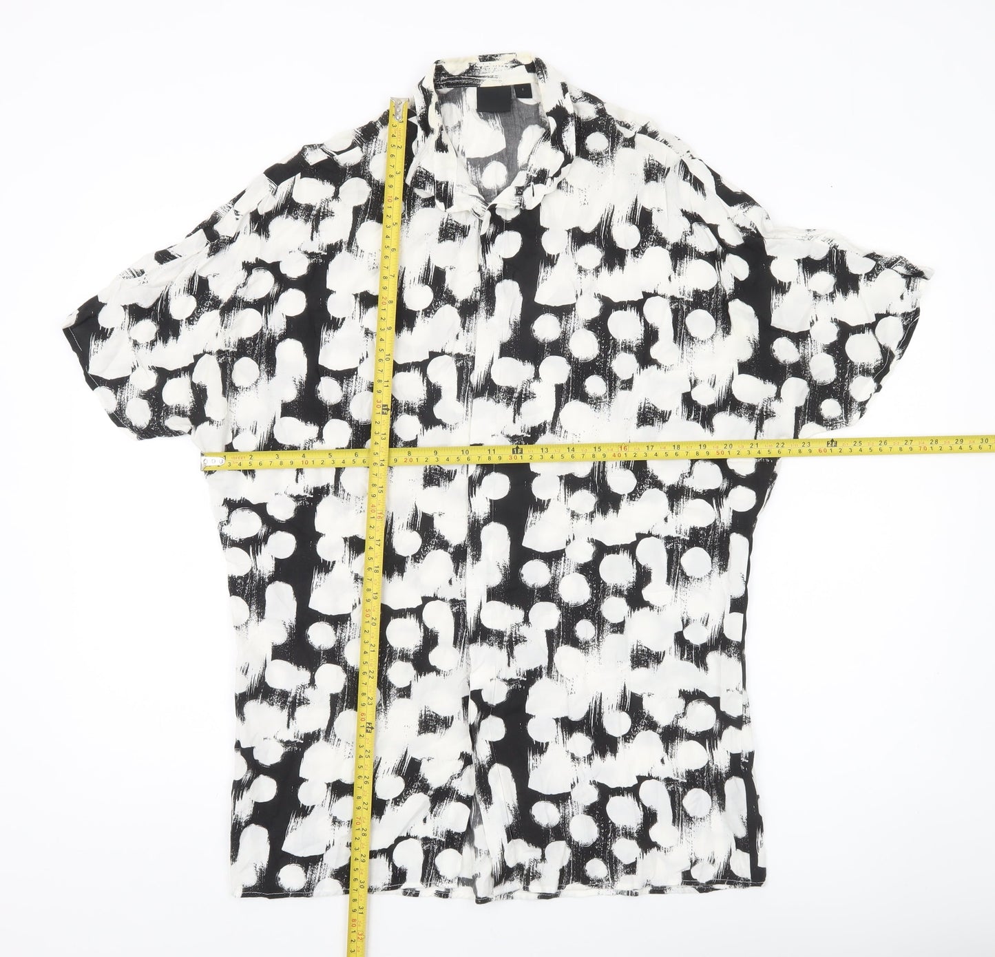 ASOS Men’s Black White Polka Dot Short Sleeve Button-Up Shirt S 36-38"