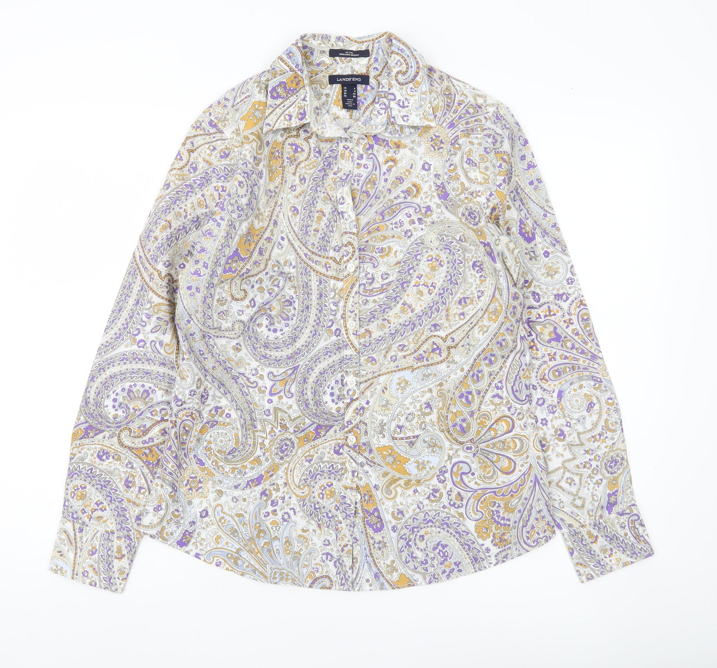 Lands' End Womens Paisley Button-Up Shirt UK 8 Multicoloured Cotton