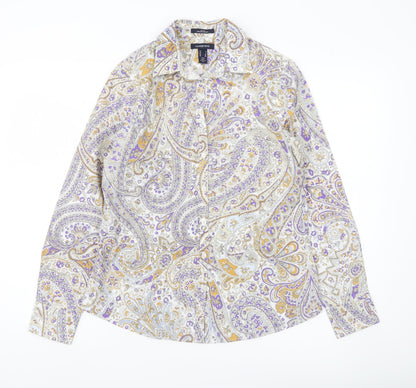 Lands' End Womens Paisley Button-Up Shirt UK 8 Multicoloured Cotton