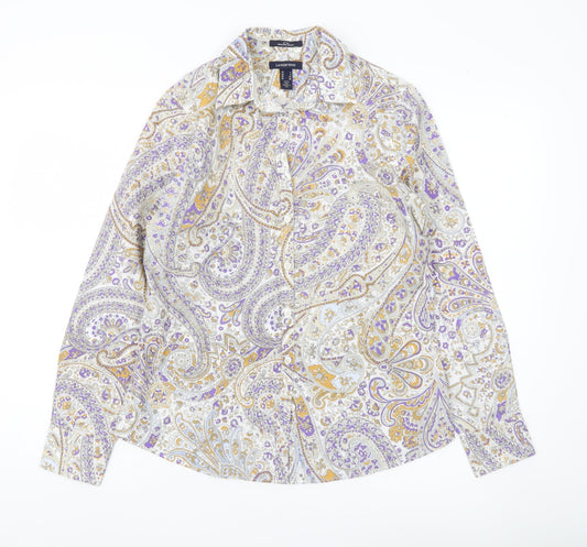 Lands' End Womens Paisley Button-Up Shirt UK 8 Multicoloured Cotton