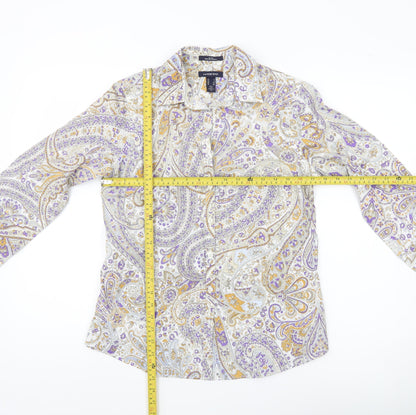 Lands' End Womens Paisley Button-Up Shirt UK 8 Multicoloured Cotton