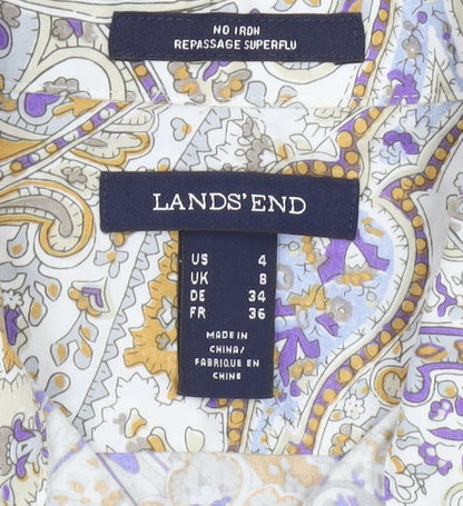Lands' End Womens Paisley Button-Up Shirt UK 8 Multicoloured Cotton