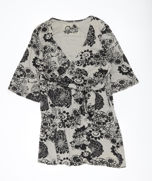 Evans Women’s Grey Floral Wrap Blouse Size 20 Cotton 3/4 Sleeve