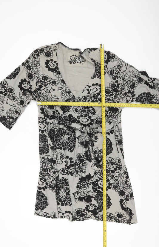 Evans Women’s Grey Floral Wrap Blouse Size 20 Cotton 3/4 Sleeve