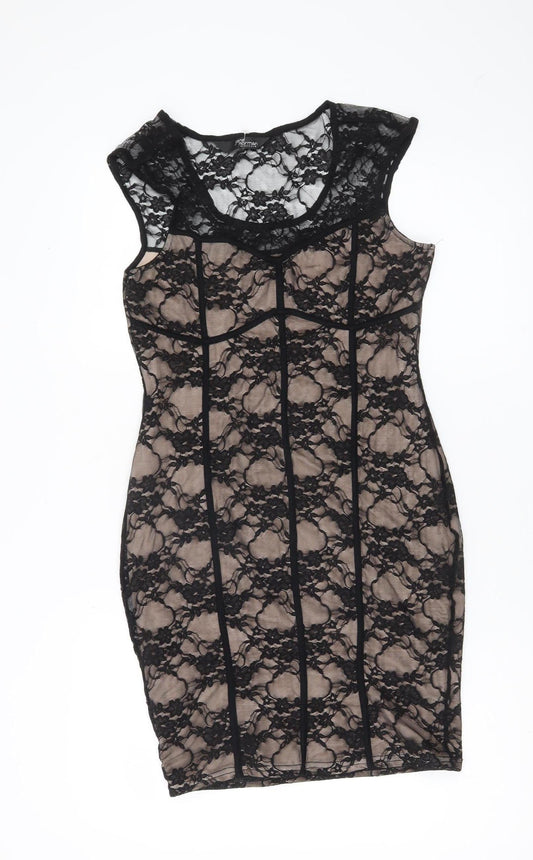 Jane Norman Women’s Black Lace Bodycon Dress Size 12 Sleeveless Partywear