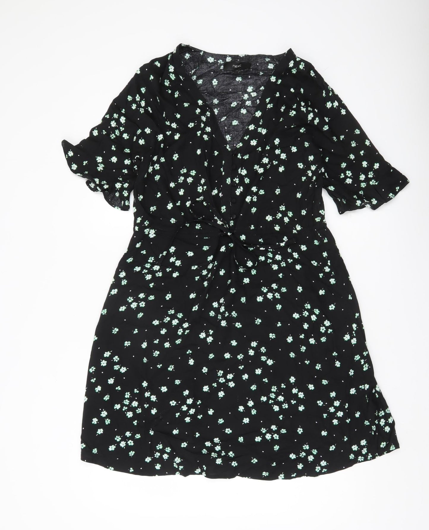 Next Women’s Black Floral Wrap Dress Size 8 Knee Length Viscose