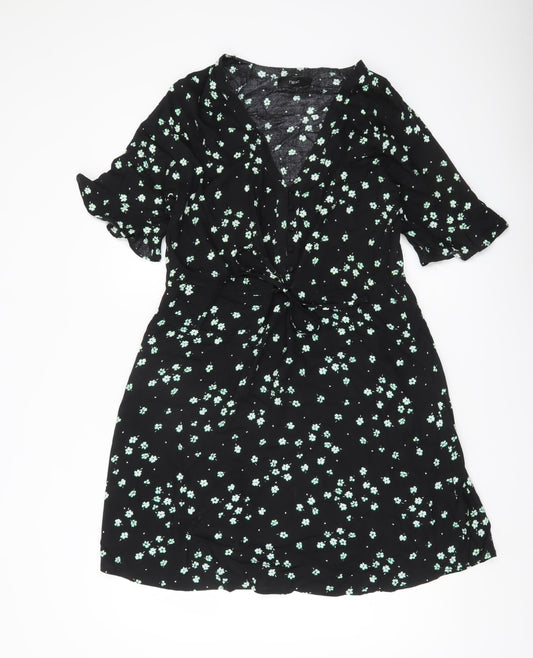 Next Women’s Black Floral Wrap Dress Size 8 Knee Length Viscose