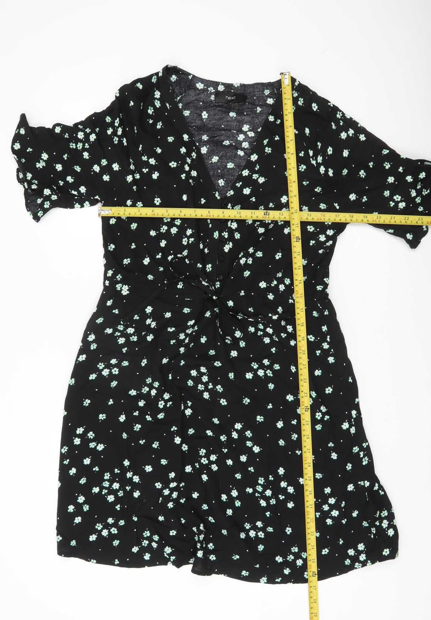 Next Women’s Black Floral Wrap Dress Size 8 Knee Length Viscose