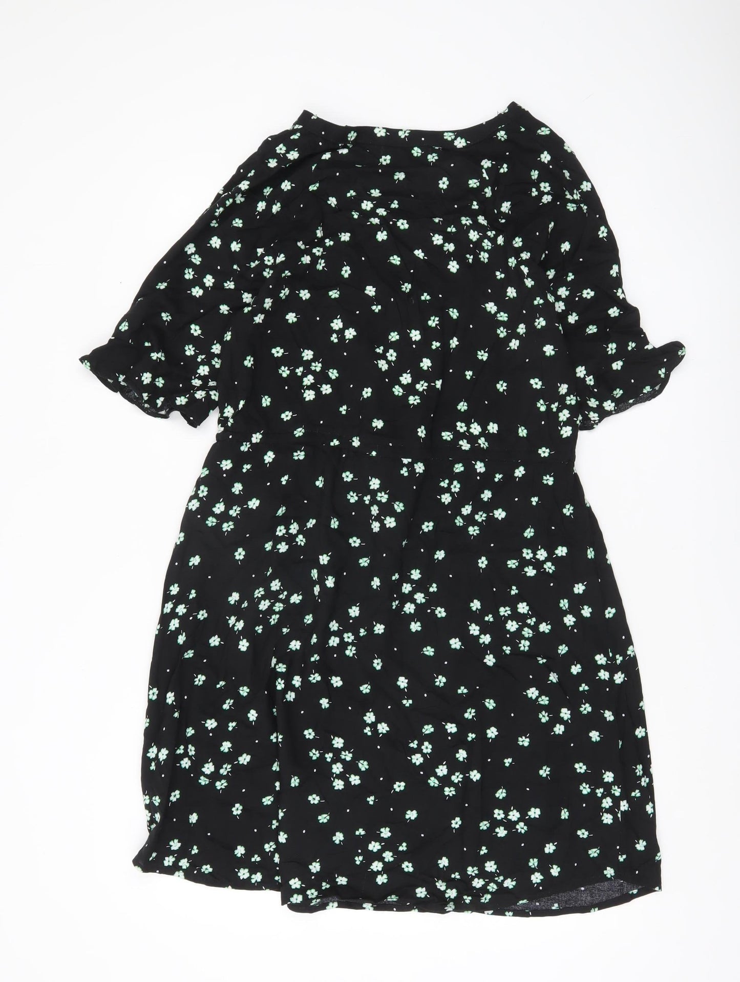 Next Women’s Black Floral Wrap Dress Size 8 Knee Length Viscose