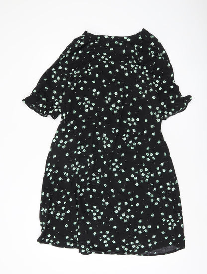 Next Women’s Black Floral Wrap Dress Size 8 Knee Length Viscose