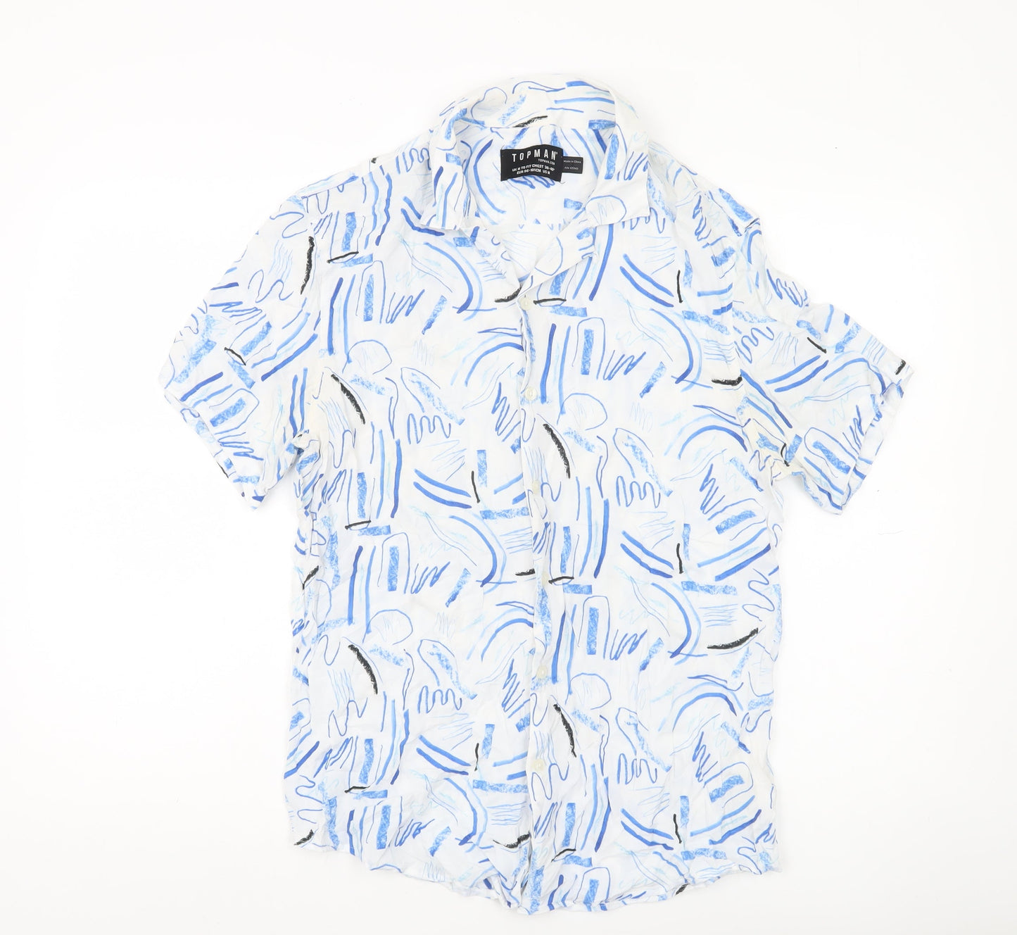 Topman Men's Multicoloured Graphic Print Viscose Shirt M 38-40"