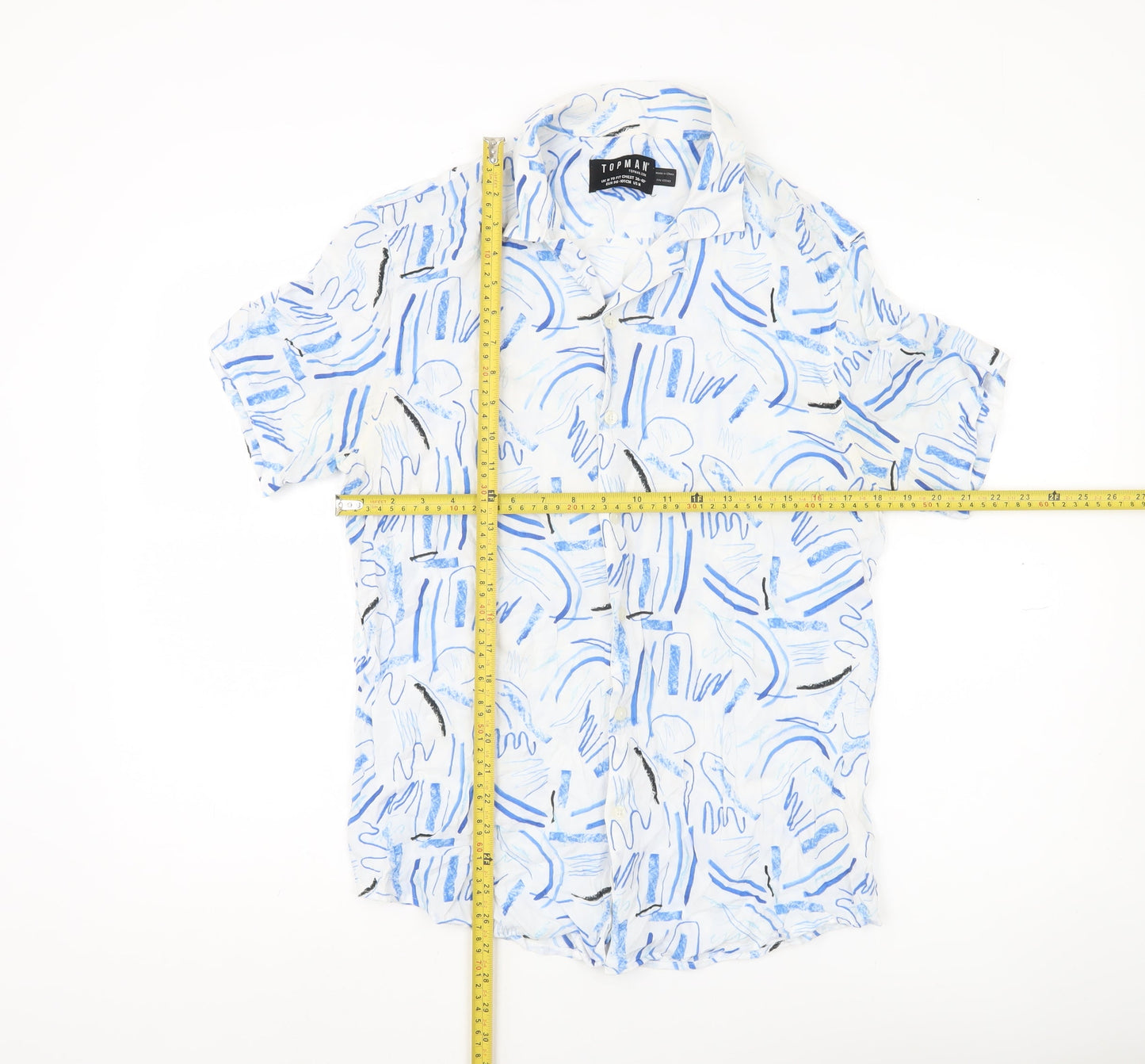 Topman Men's Multicoloured Graphic Print Viscose Shirt M 38-40"