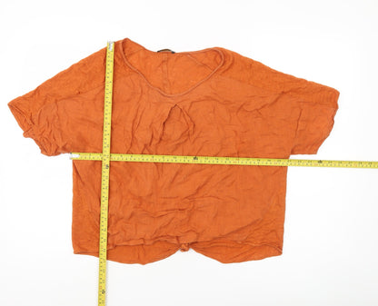 Massimo Dutti Womens Orange Linen Blouse Size 12 Short Sleeve Basic