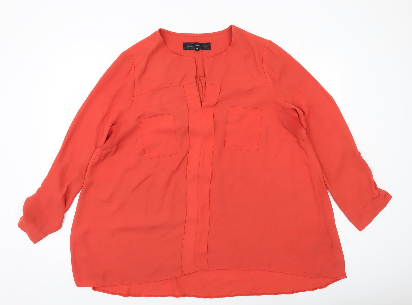 Betty Jackson Black Women’s Red Blouse Size 18 Tunic Long Sleeve