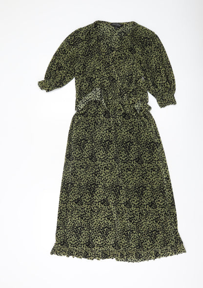 Miss Selfridge Women’s Green Animal Print Midi Dress Size 8