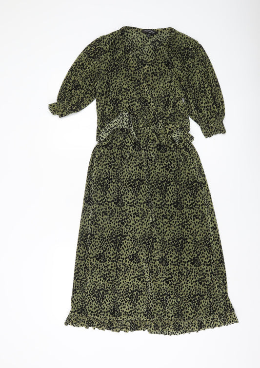 Miss Selfridge Women’s Green Animal Print Midi Dress Size 8