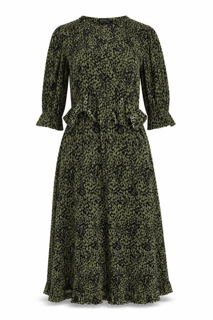 Front view of Miss Selfridge Women’s Green Animal Print Midi Dress, size UK 8