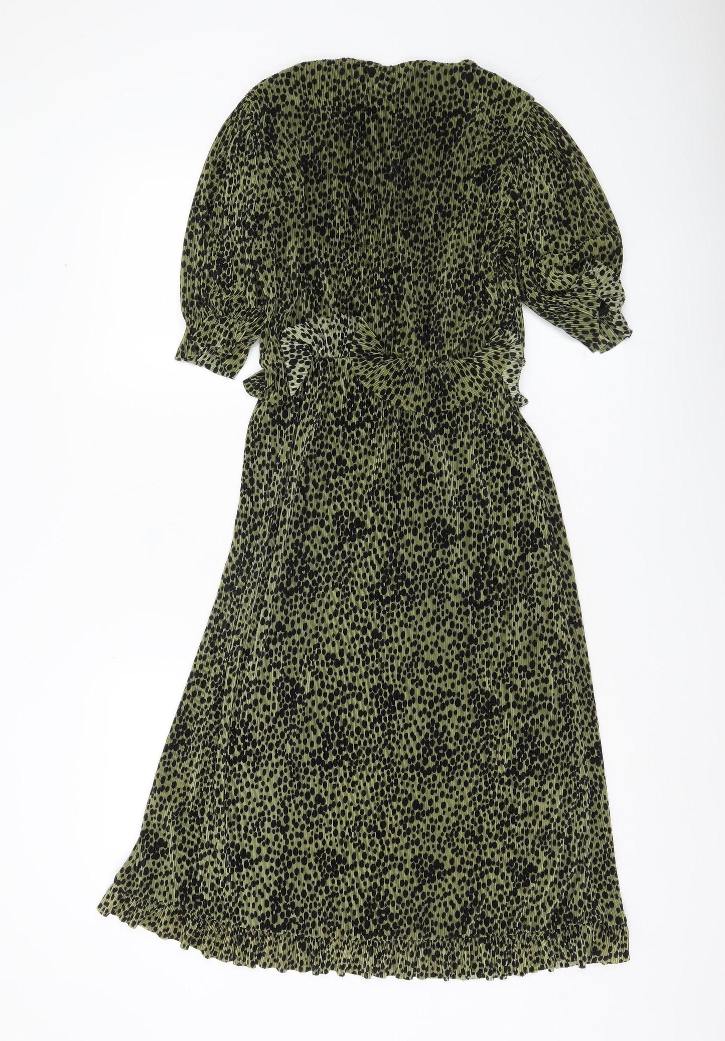 Miss Selfridge Women’s Green Animal Print Midi Dress Size 8