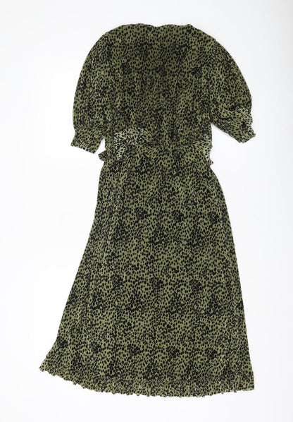 Miss Selfridge Women’s Green Animal Print Midi Dress Size 8